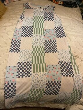 Patchwork-Print Sleeveless Dress in Blue, Green & Pink